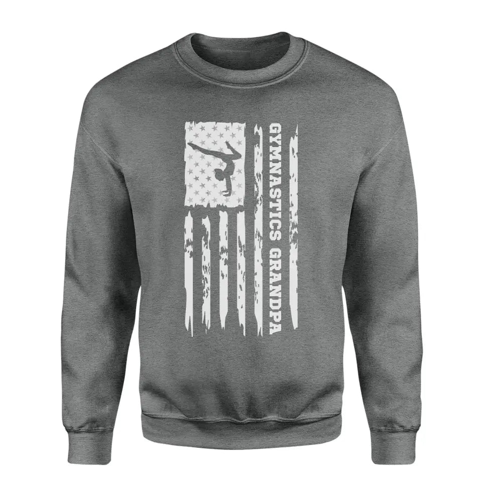 Gymnastics Grandpa Vertical Flag on a Sweatshirt with a White Graphic