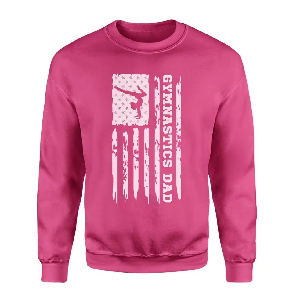 Gymnastics Dad Vertical Flag on a Sweatshirt with a White Graphic