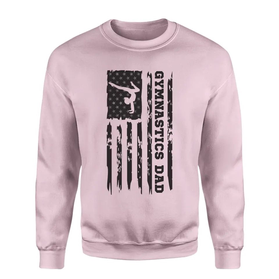 Gymnastics Dad Vertical Flag on a Sweatshirt with a Black Graphic