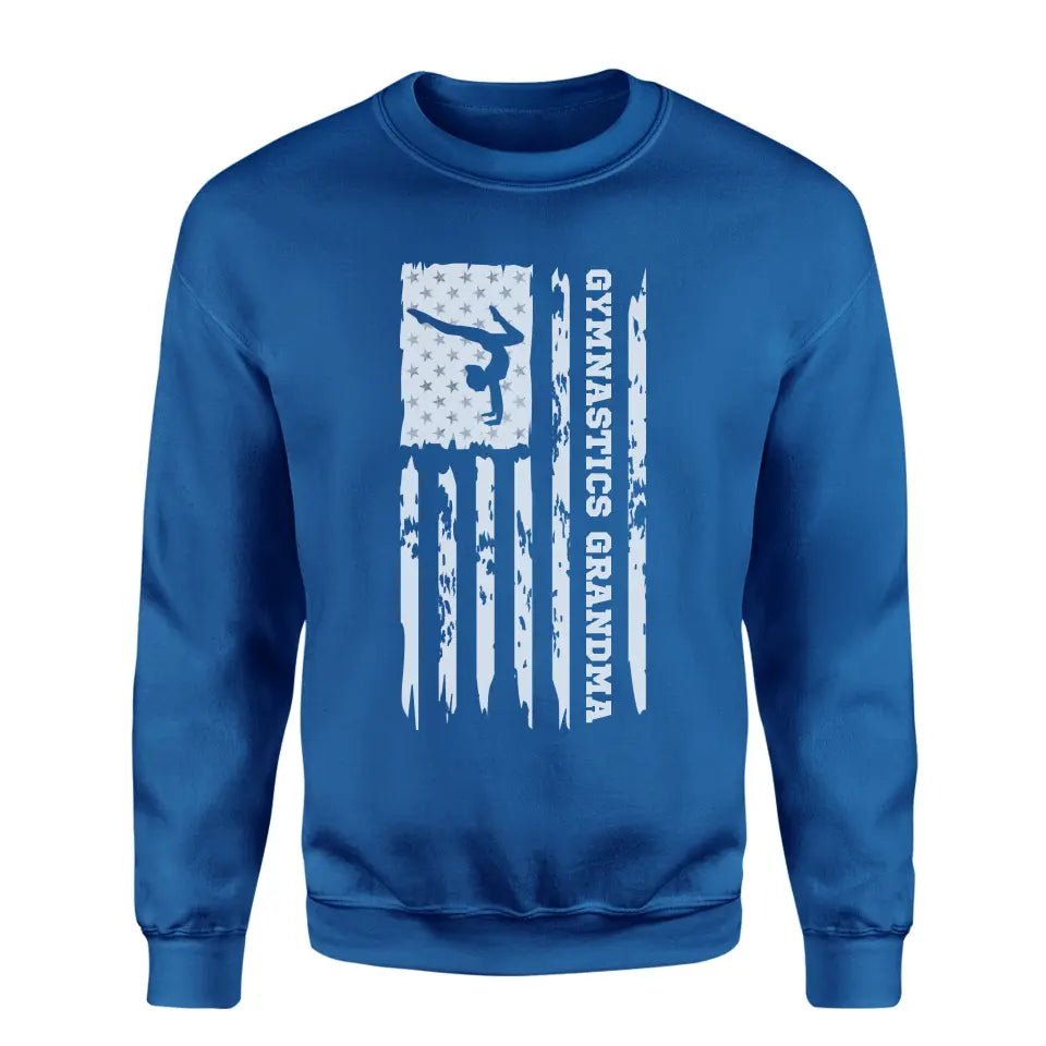 Gymnastics Grandma Vertical Flag on a Sweatshirt with a White Graphic