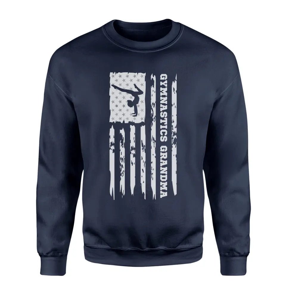 Gymnastics Grandma Vertical Flag on a Sweatshirt with a White Graphic