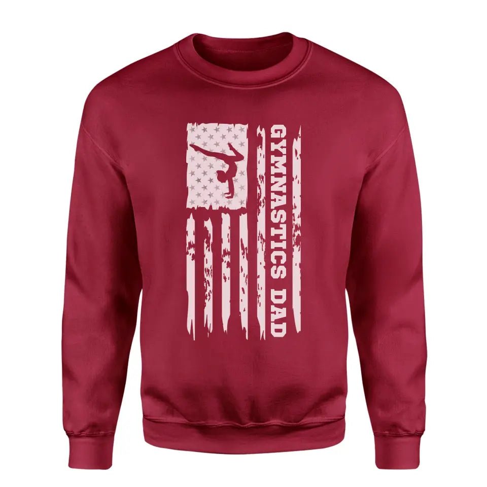 Gymnastics Dad Vertical Flag on a Sweatshirt with a White Graphic