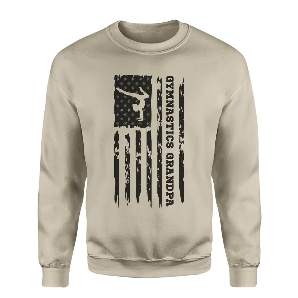 Gymnastics Grandpa Vertical Flag on a Sweatshirt with a Black Graphic
