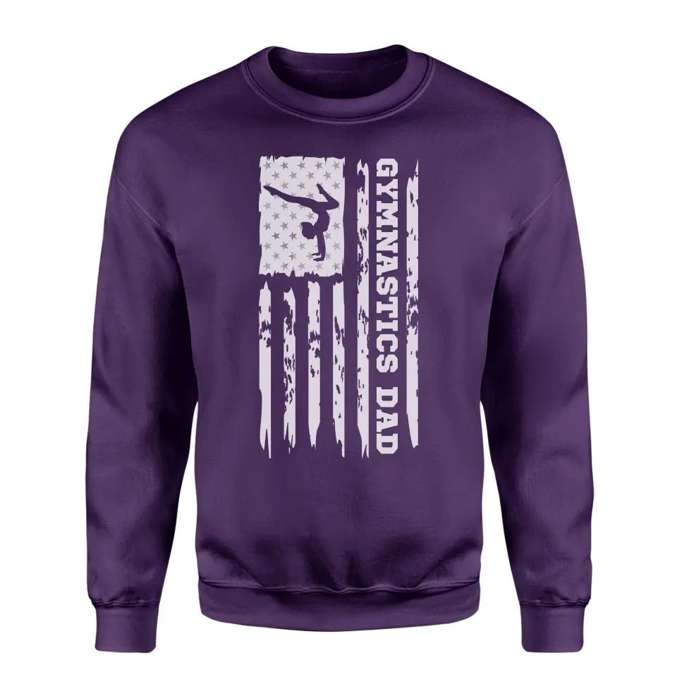 Gymnastics Dad Vertical Flag on a Sweatshirt with a White Graphic