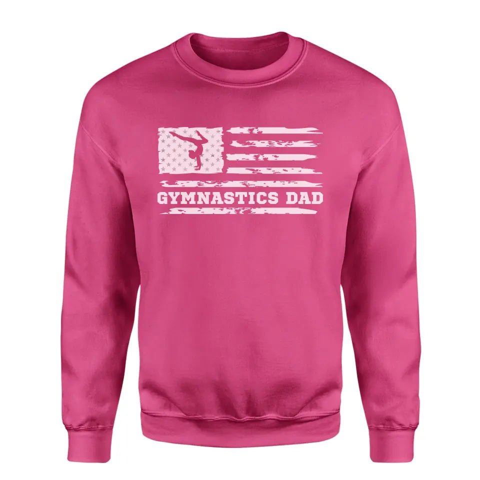 Gymnastics Dad Horizontal Flag on a Sweatshirt with a White Graphic