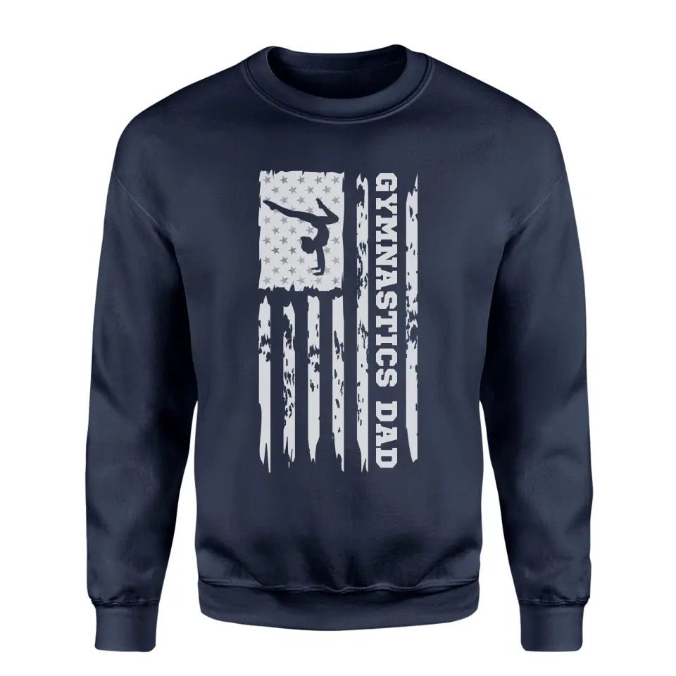 Gymnastics Dad Vertical Flag on a Sweatshirt with a White Graphic