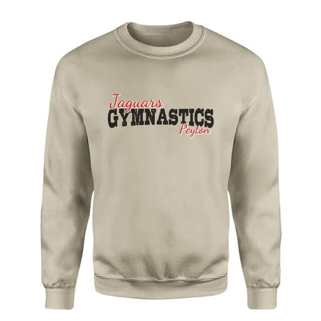 Custom Gymnastics Mascot and Gymnast Name on a Sweatshirt with a Black Graphic
