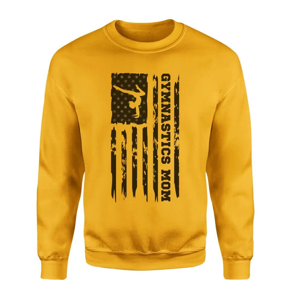Gymnastics Mom Vertical Flag on a Sweatshirt with a Black Graphic