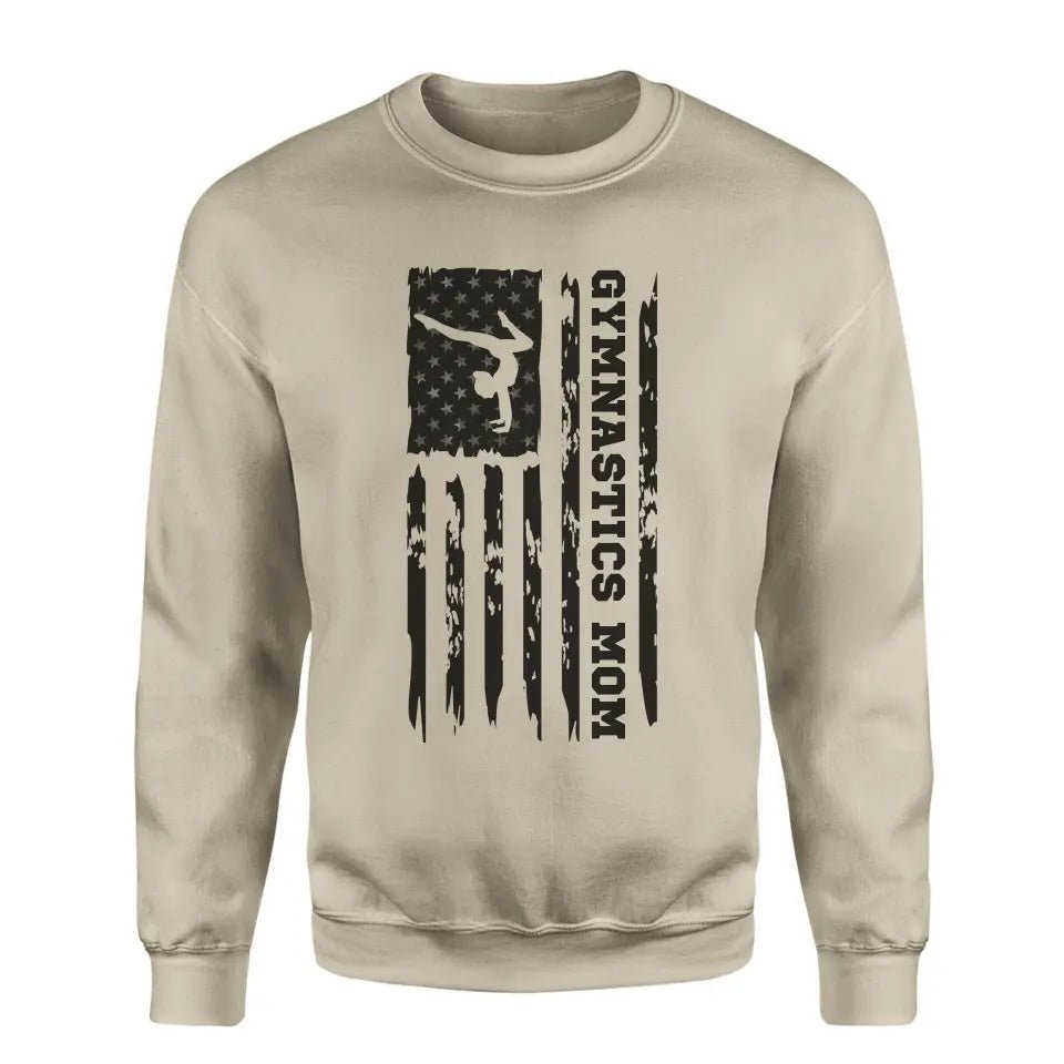 Gymnastics Mom Vertical Flag on a Sweatshirt with a Black Graphic