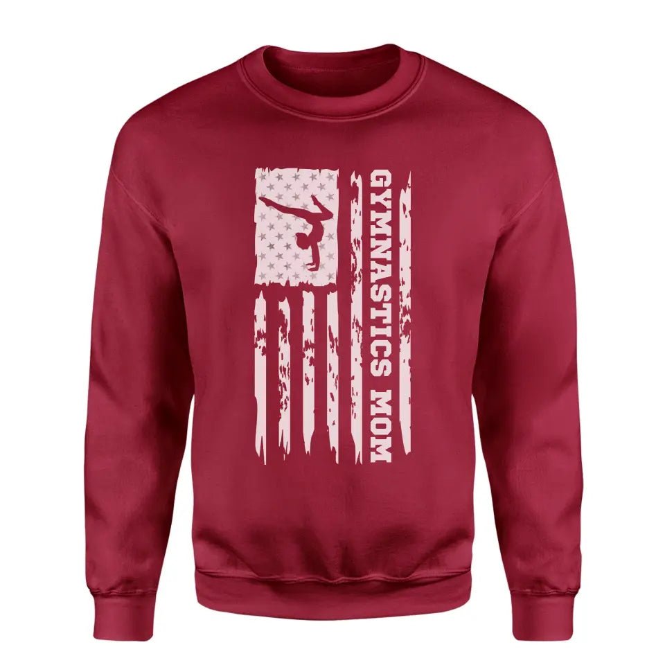 Gymnastics Mom Vertical Flag on a Sweatshirt with a White Graphic
