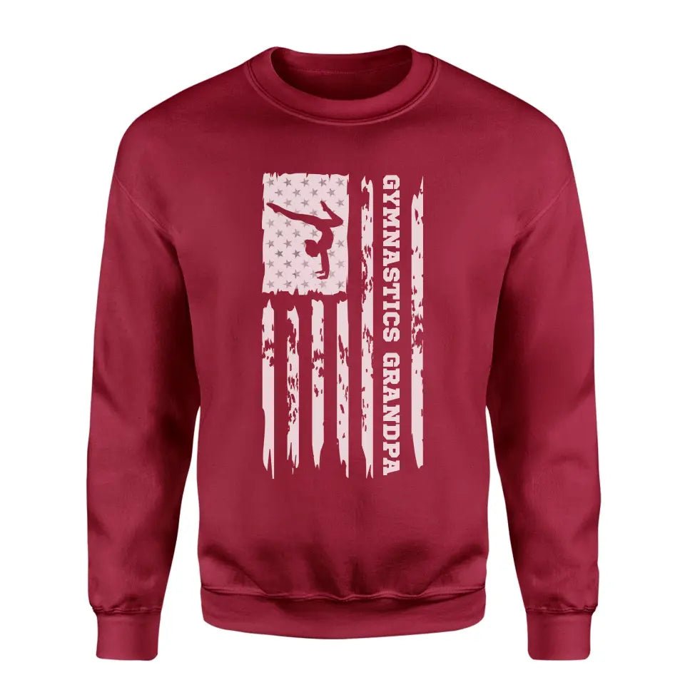 Gymnastics Grandpa Vertical Flag on a Sweatshirt with a White Graphic