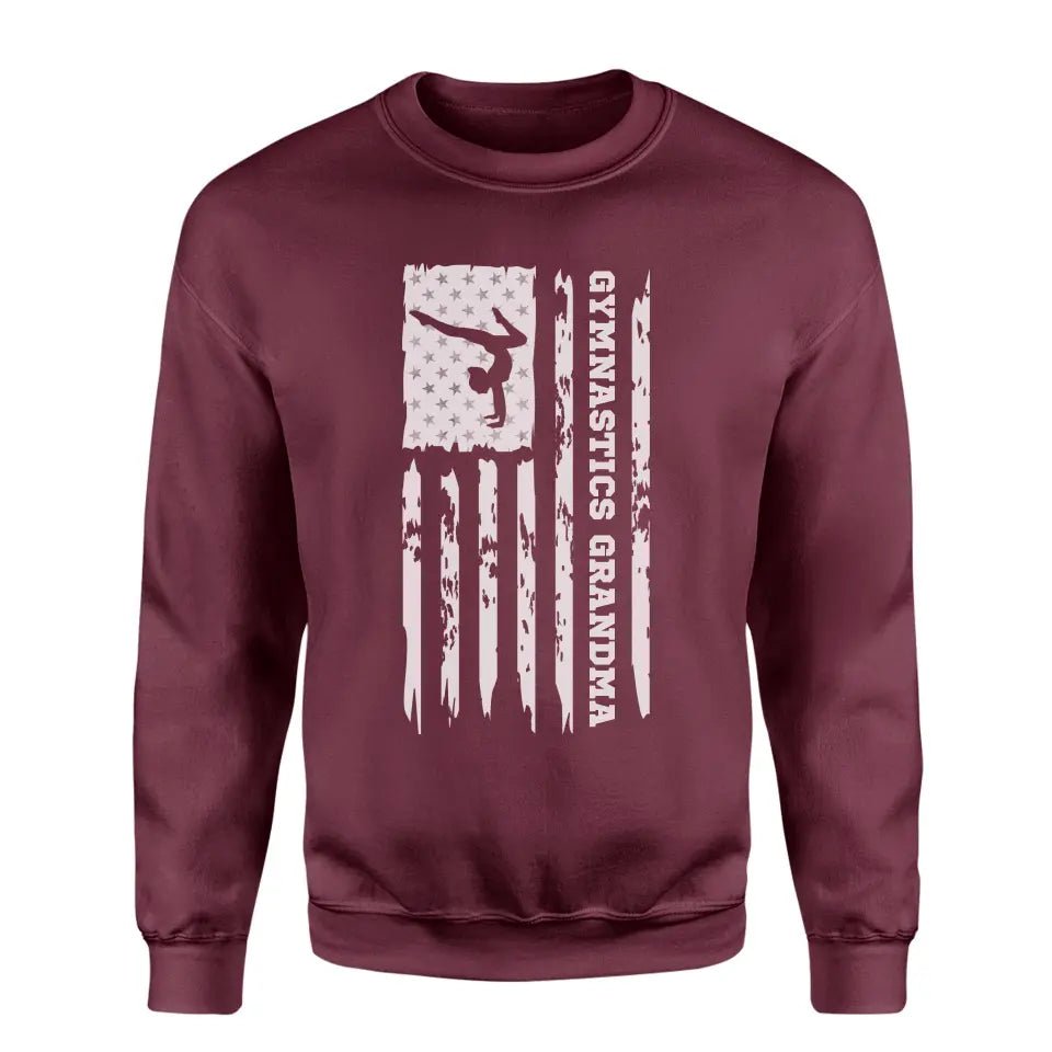 Gymnastics Grandma Vertical Flag on a Sweatshirt with a White Graphic