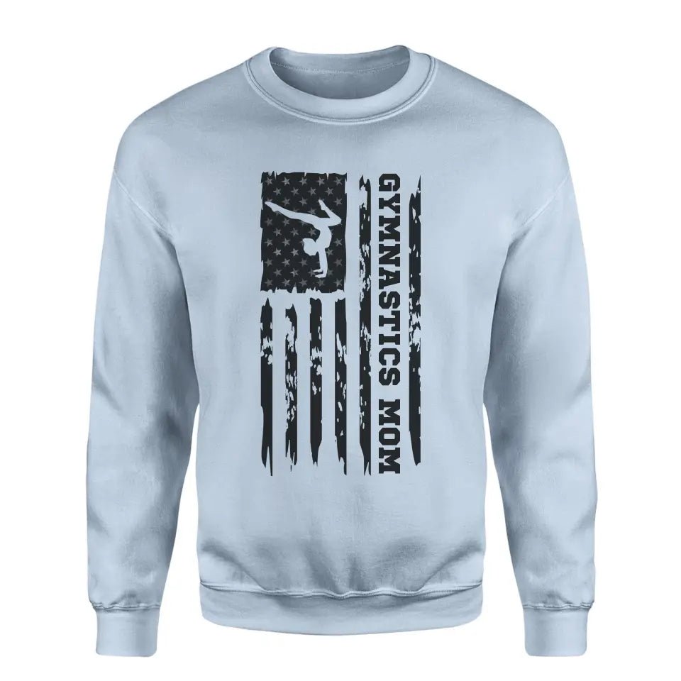 Gymnastics Mom Vertical Flag on a Sweatshirt with a Black Graphic