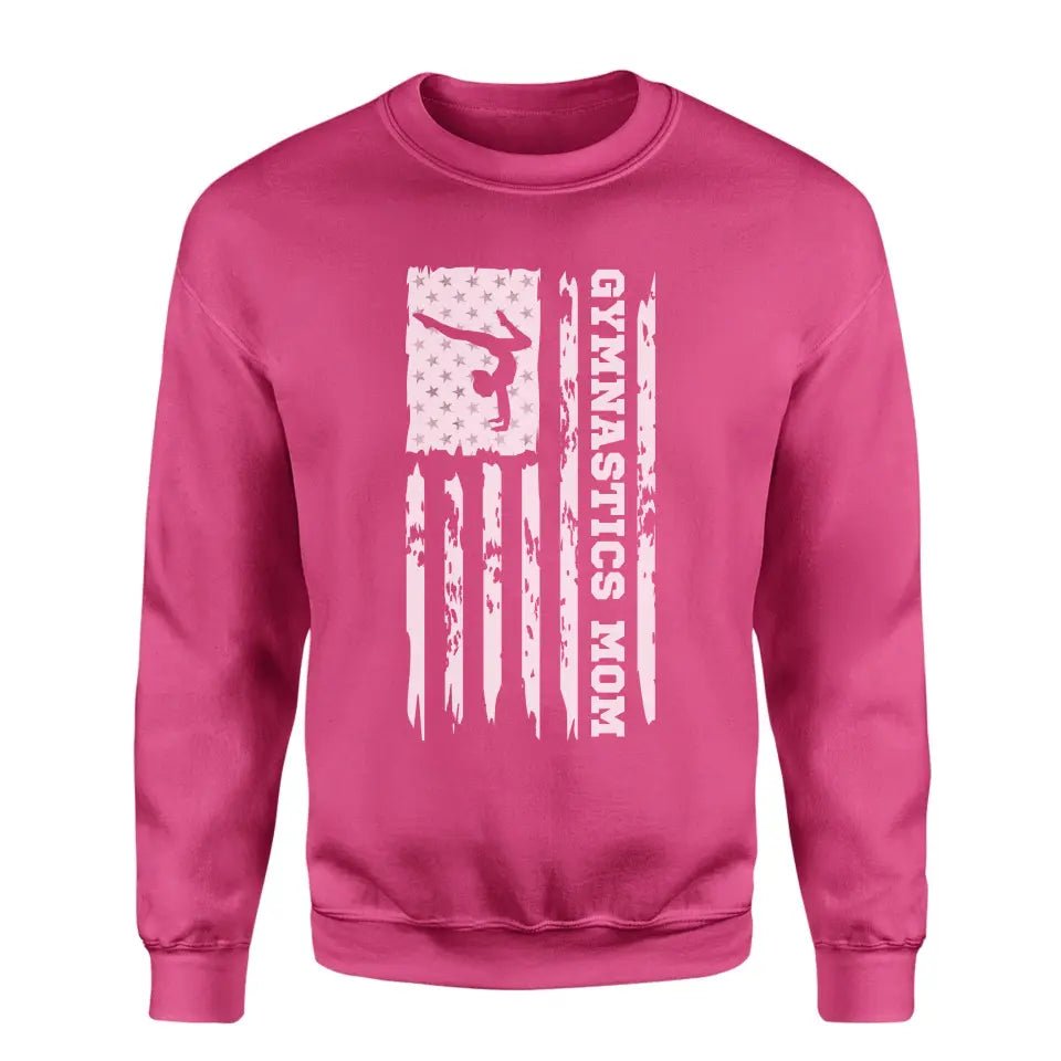 Gymnastics Mom Vertical Flag on a Sweatshirt with a White Graphic