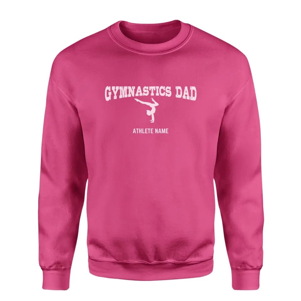 Gymnastics Dad with Gymnast Icon and Gymnast Name on a Sweatshirt with a White Graphic