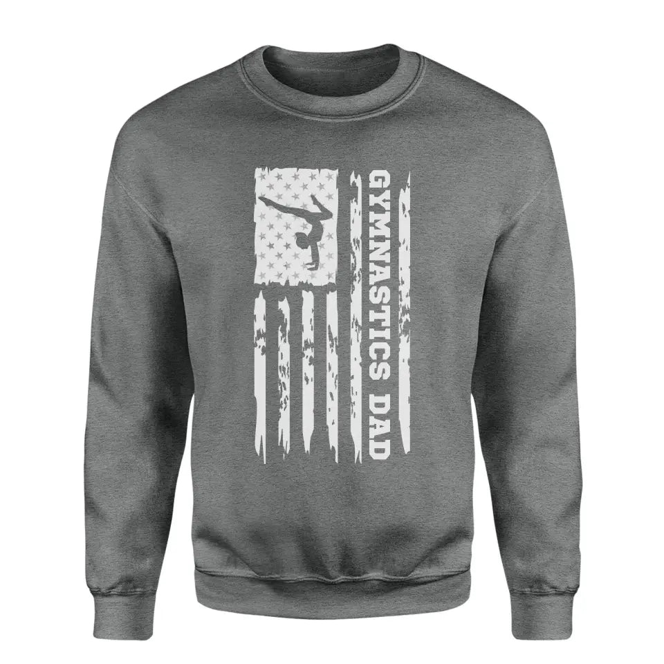 Gymnastics Dad Vertical Flag on a Sweatshirt with a White Graphic