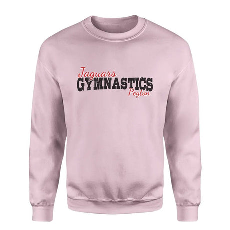 Custom Gymnastics Mascot and Gymnast Name on a Sweatshirt with a Black Graphic