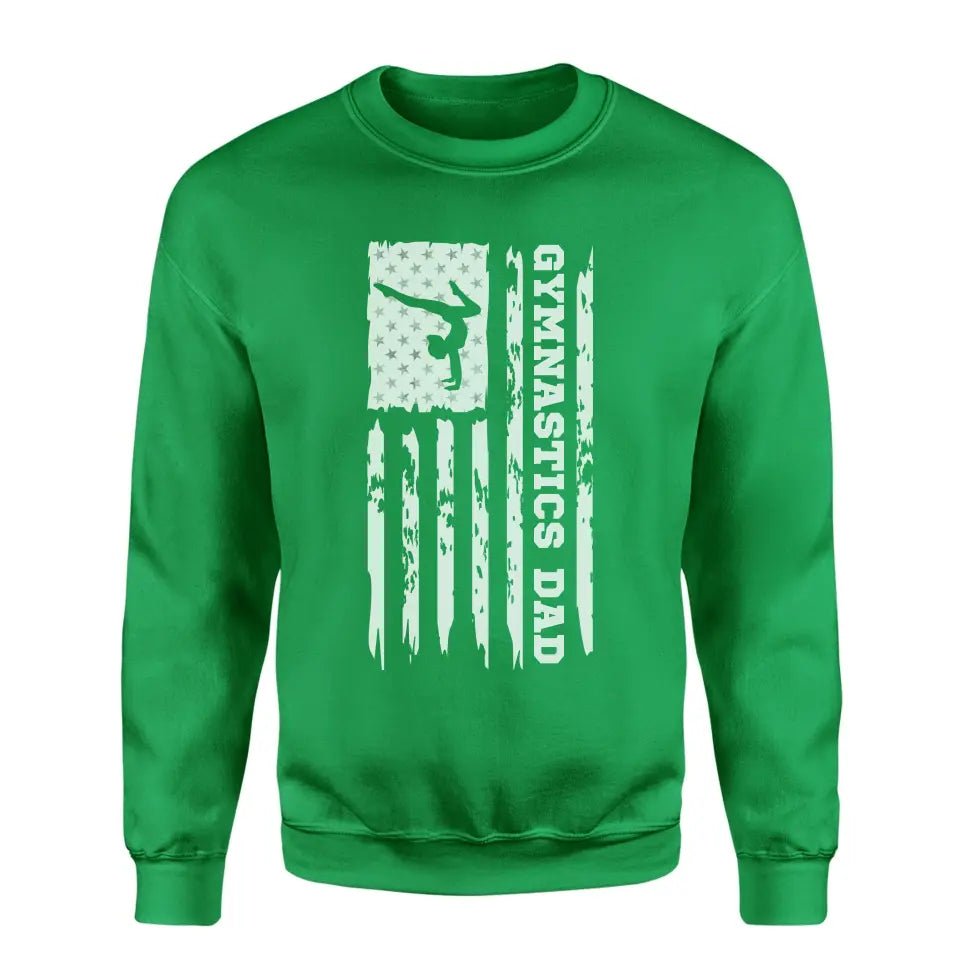 Gymnastics Dad Vertical Flag on a Sweatshirt with a White Graphic