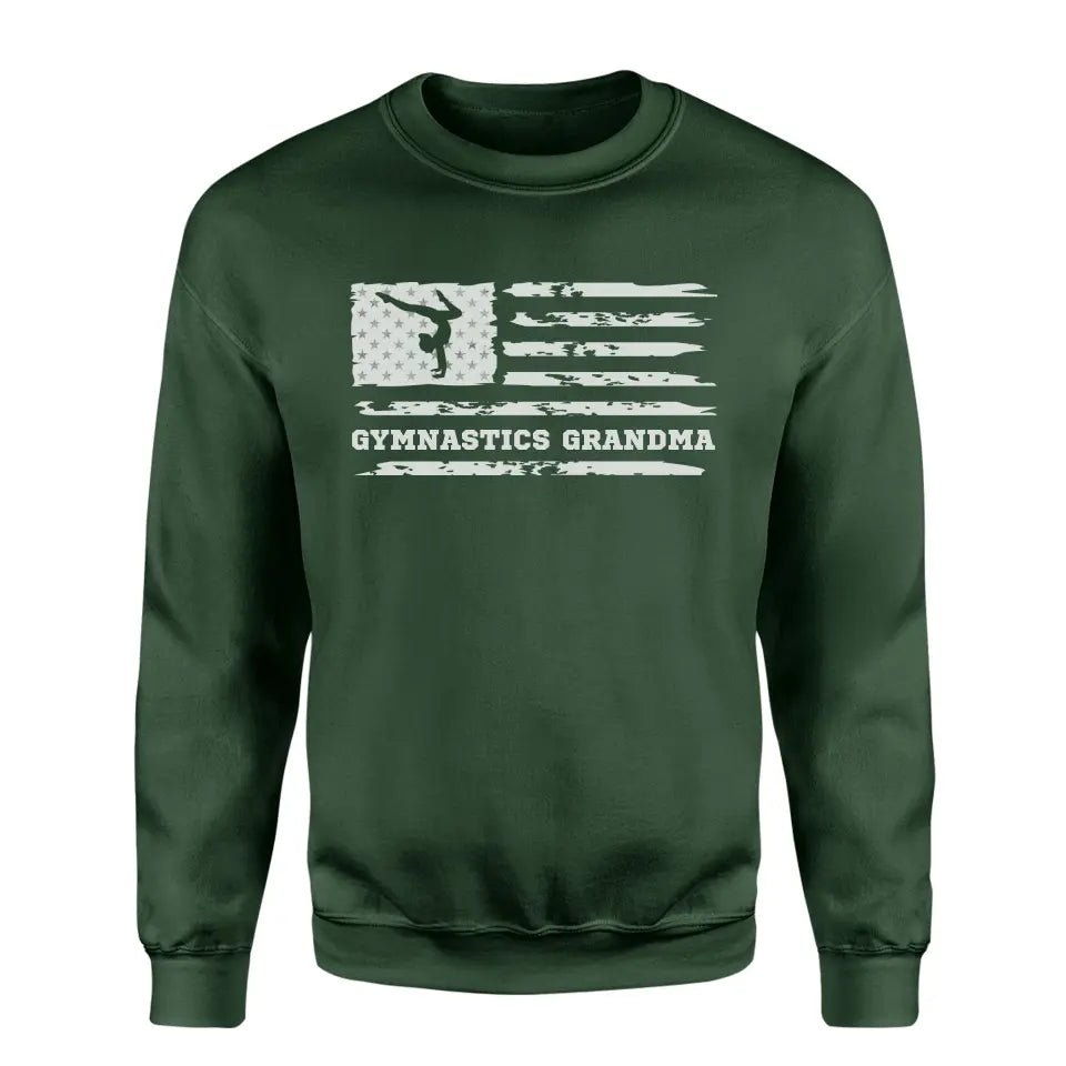 Gymnastics Grandma Horizontal Flag on a Sweatshirt with a White Graphic