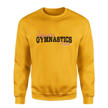Custom Gymnastics Mascot and Gymnast Name on a Sweatshirt with a Black Graphic
