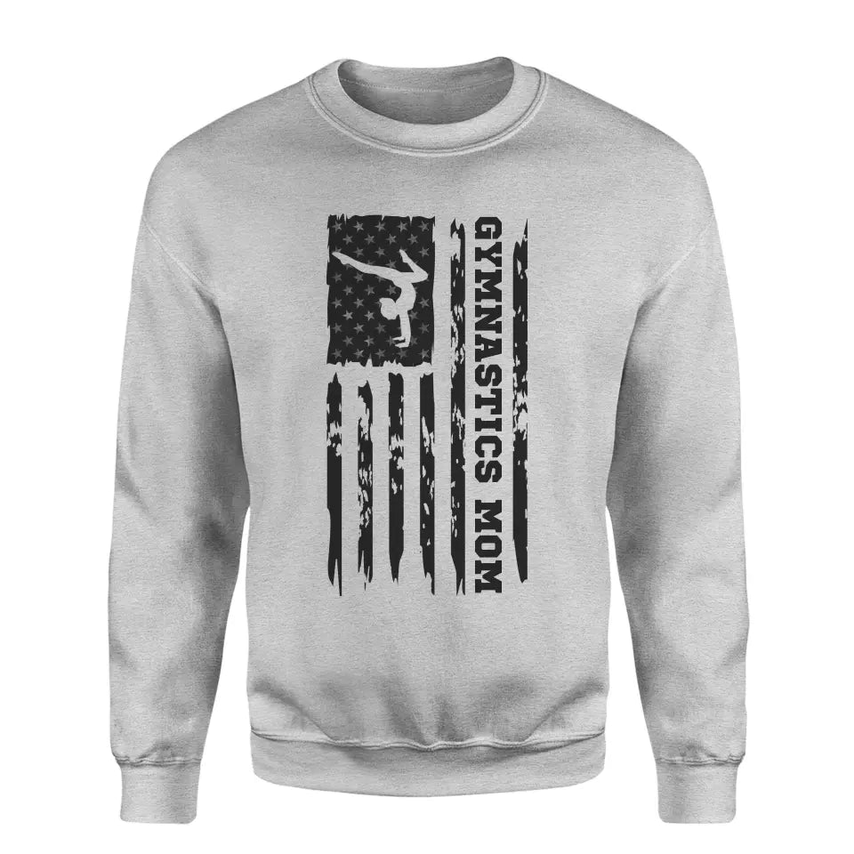 Gymnastics Mom Vertical Flag on a Sweatshirt with a Black Graphic