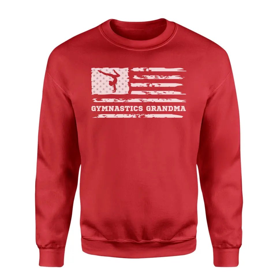Gymnastics Grandma Horizontal Flag on a Sweatshirt with a White Graphic