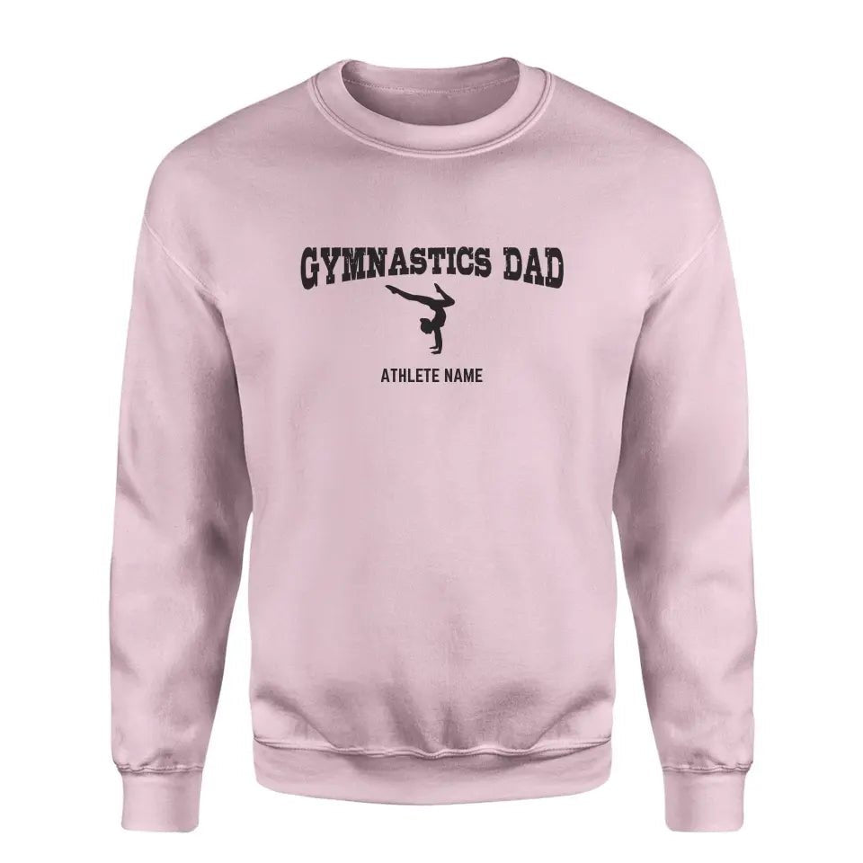 Gymnastics Dad with Gymnast Icon and Gymnast Name on a Sweatshirt with a Black Graphic