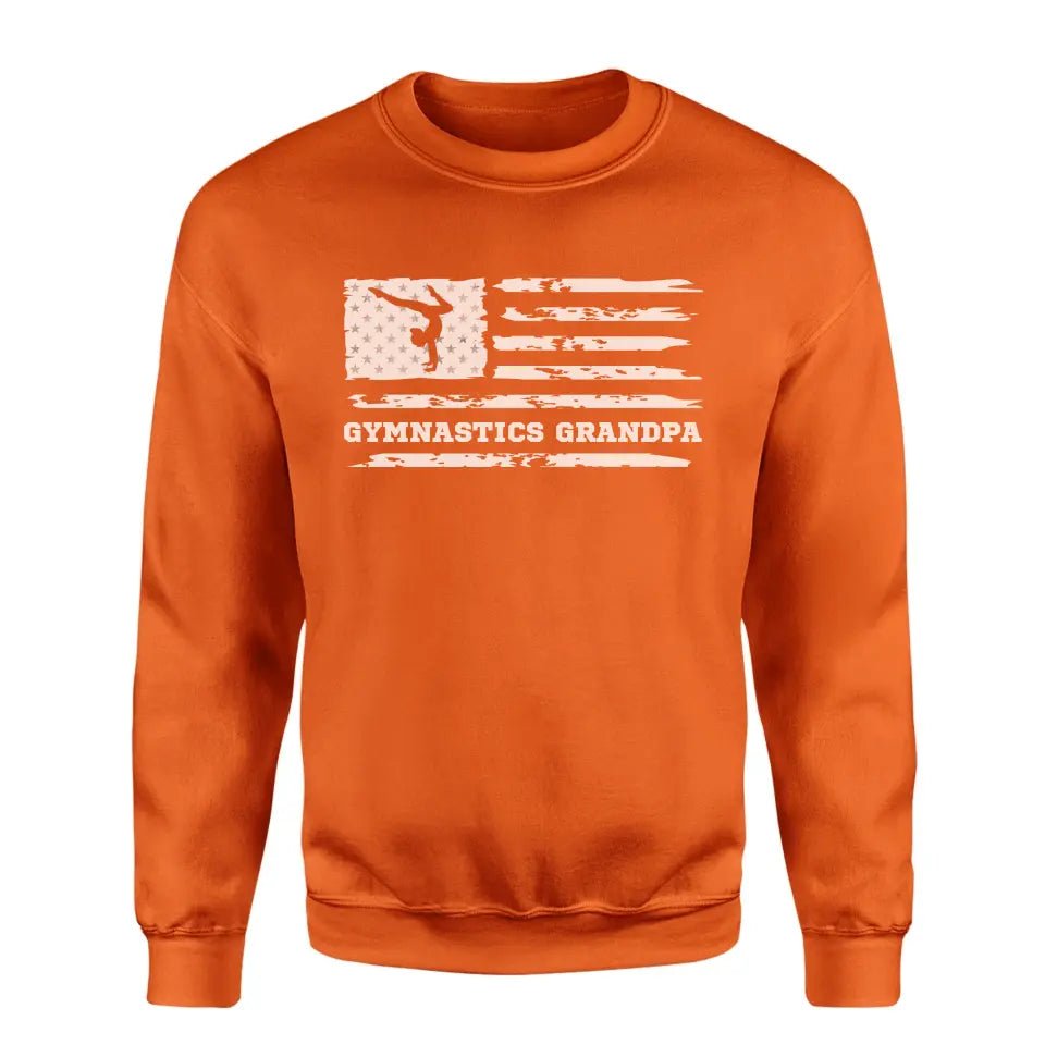 Gymnastics Grandpa Horizontal Flag on a Sweatshirt with a White Graphic