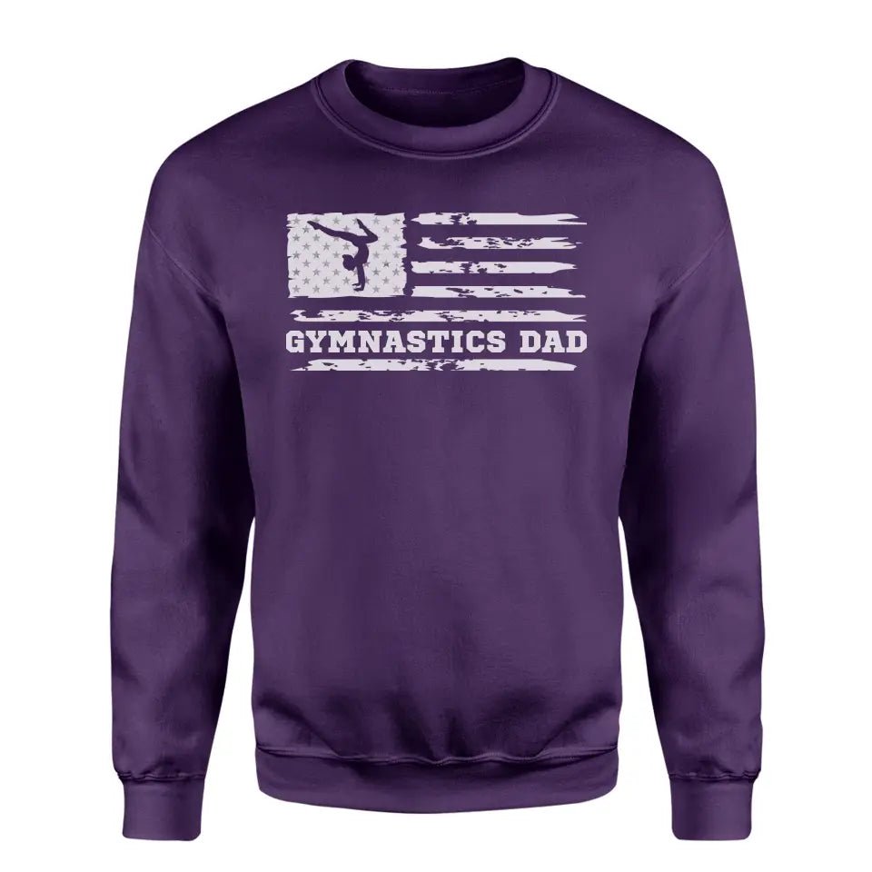 Gymnastics Dad Horizontal Flag on a Sweatshirt with a White Graphic