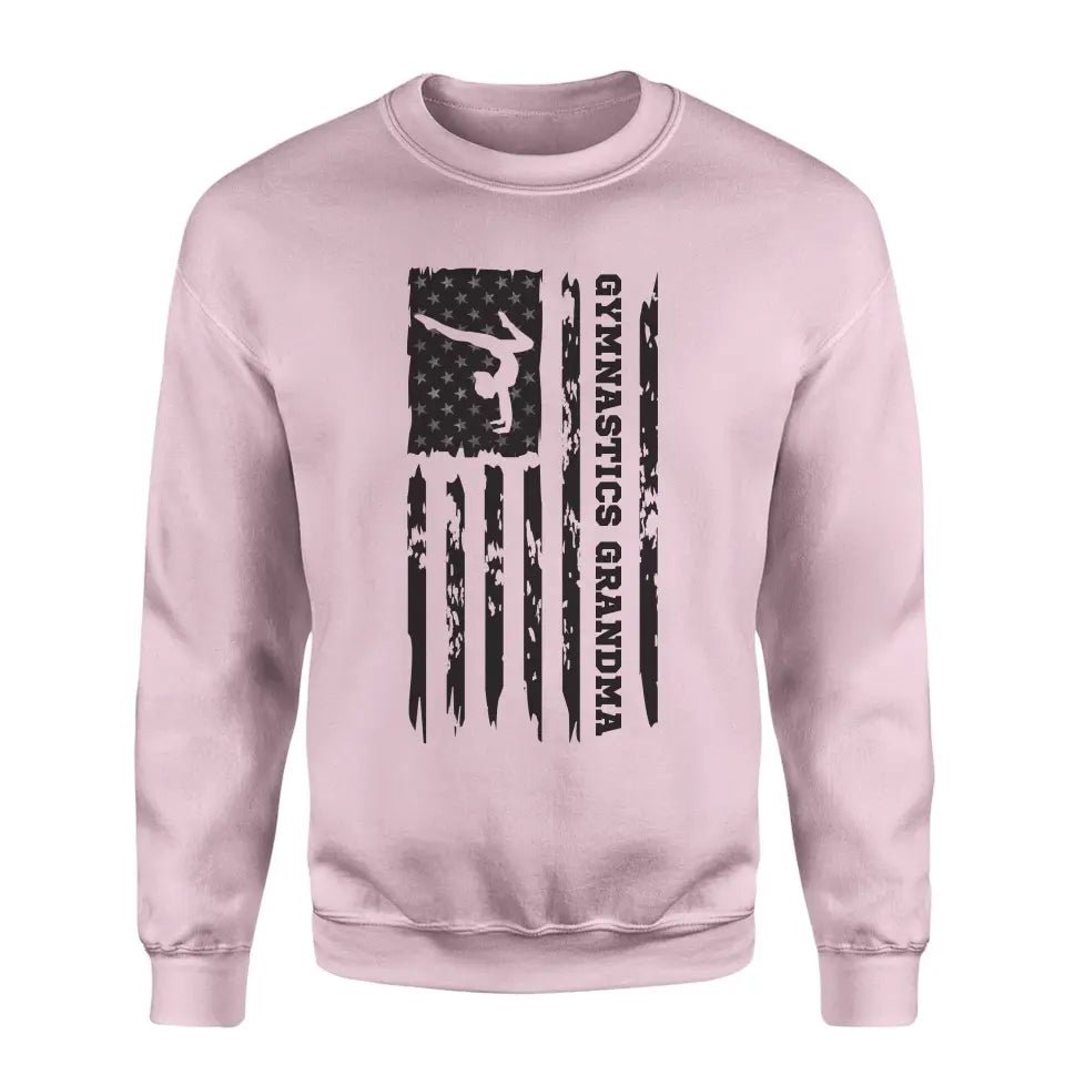 Gymnastics Grandma Vertical Flag on a Sweatshirt with a Black Graphic