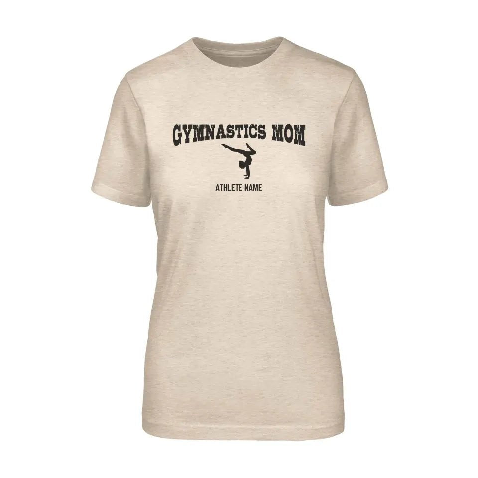 Gymnastics Mom with Gymnast Icon and Gymnast Name on a Unisex T-Shirt with a Black Graphic
