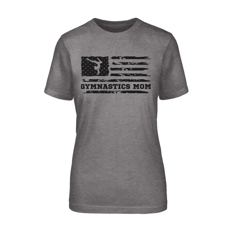 Gymnastics Mom Horizontal Flag on a Unisex T-Shirt with a Black Graphic