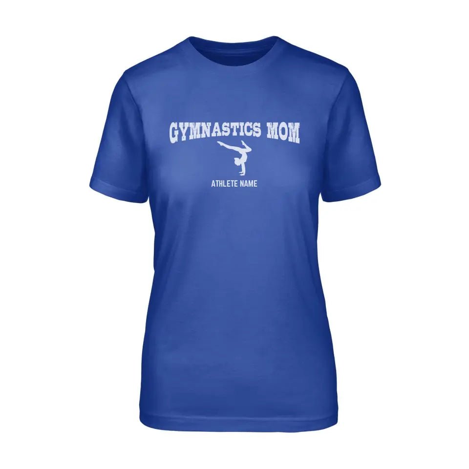 Gymnastics Mom with Gymnast Icon and Gymnast Name on a Unisex T-Shirt with a White Graphic