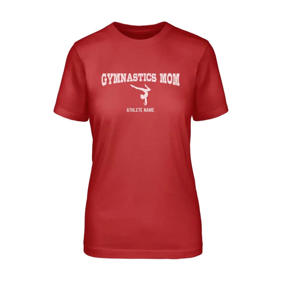 Gymnastics Mom with Gymnast Icon and Gymnast Name on a Unisex T-Shirt with a White Graphic