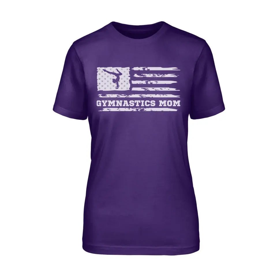 Gymnastics Mom Horizontal Flag on a Unisex T-Shirt with a White Graphic