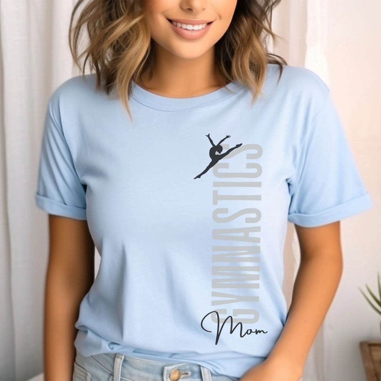 Personalized Gymnastics Mom Shirt With Mascot, Icon, and Gymnast Name on a Unisex T-Shirt