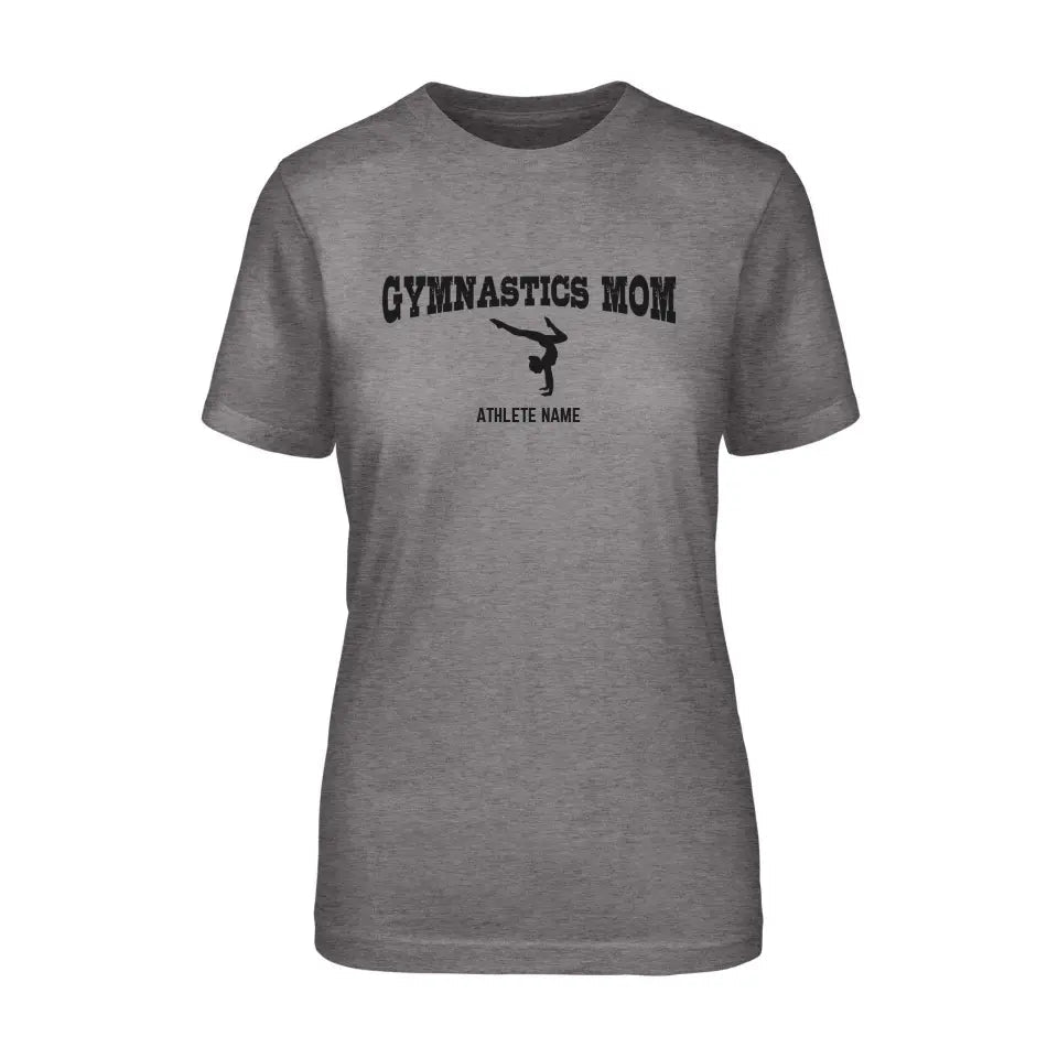 Gymnastics Mom with Gymnast Icon and Gymnast Name on a Unisex T-Shirt with a Black Graphic