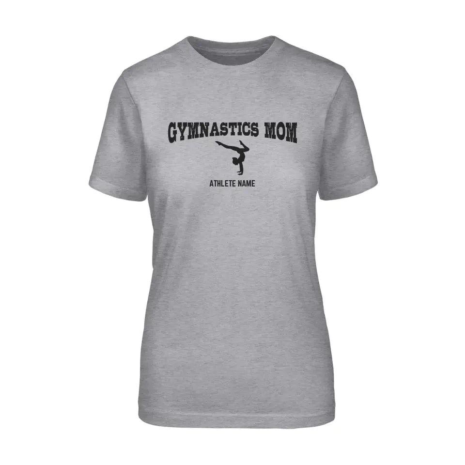Gymnastics Mom with Gymnast Icon and Gymnast Name on a Unisex T-Shirt with a Black Graphic