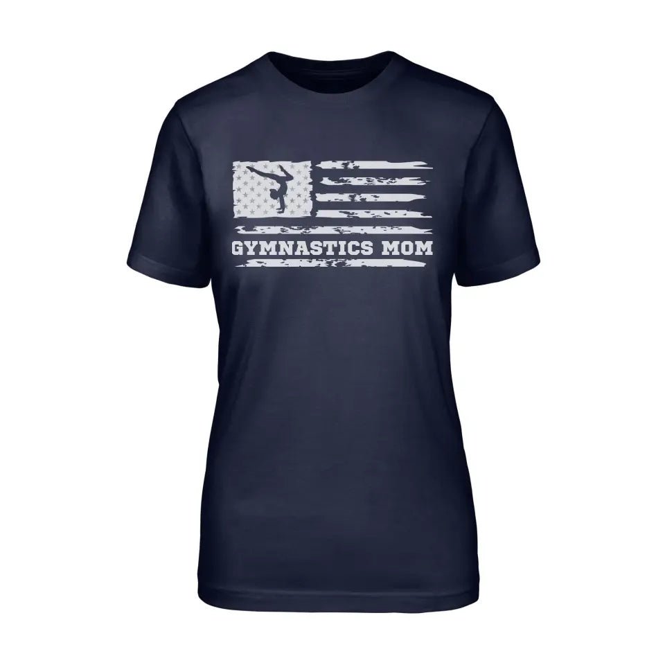 Gymnastics Mom Horizontal Flag on a Unisex T-Shirt with a White Graphic