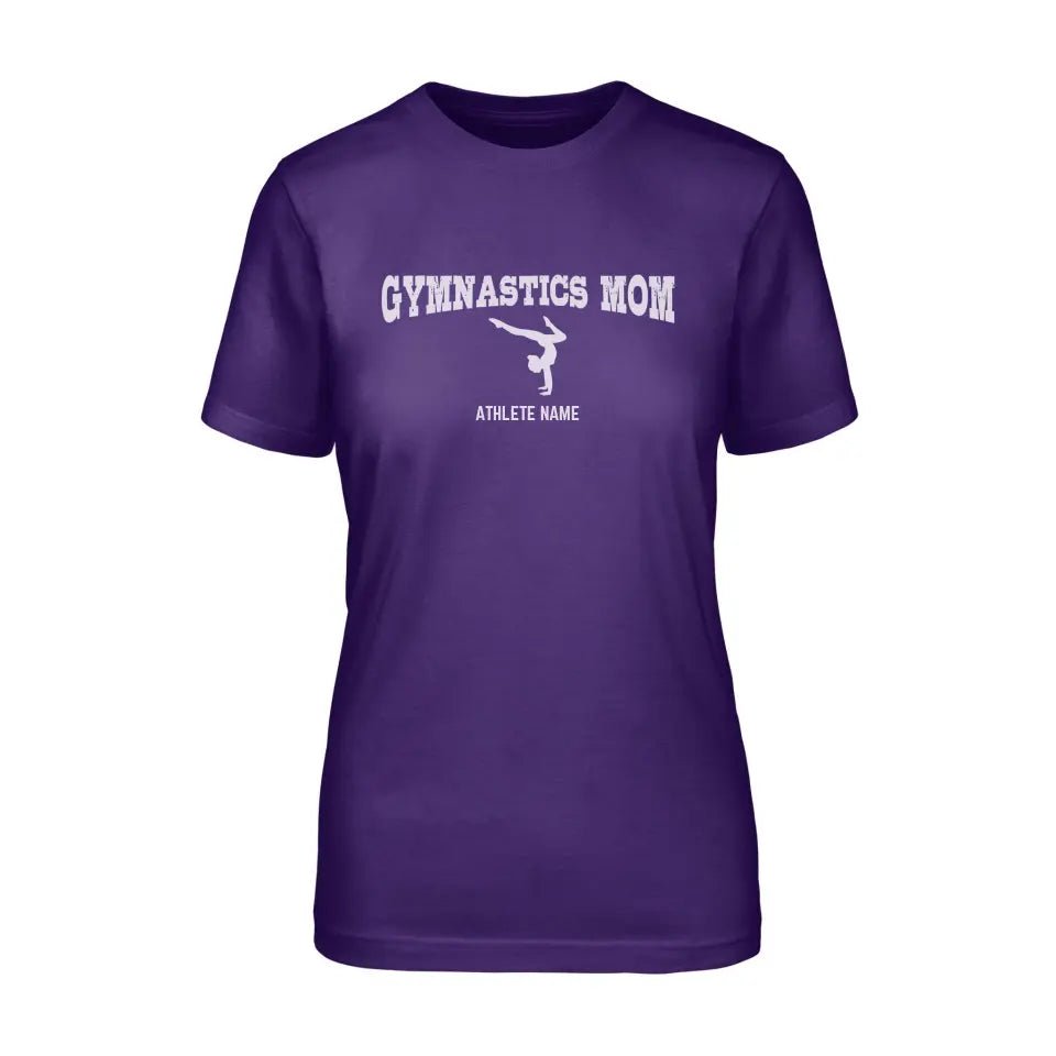 Gymnastics Mom with Gymnast Icon and Gymnast Name on a Unisex T-Shirt with a White Graphic