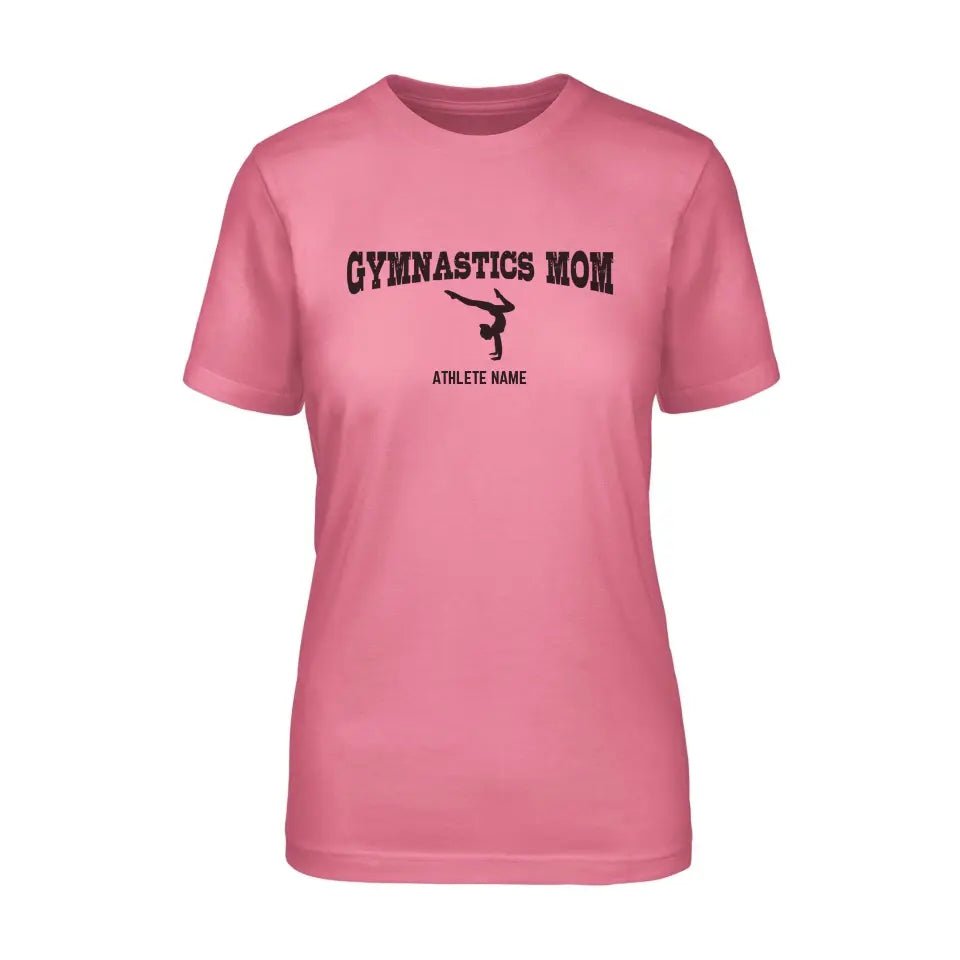 Gymnastics Mom with Gymnast Icon and Gymnast Name on a Unisex T-Shirt with a Black Graphic