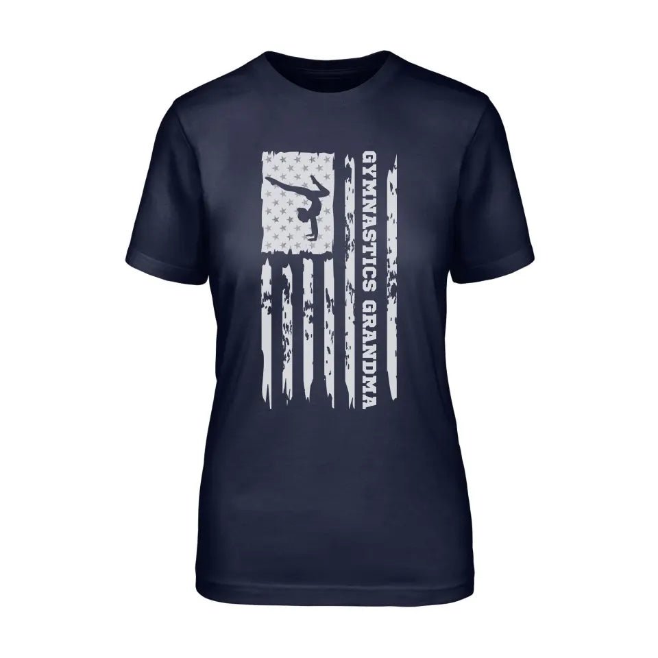 Gymnastics Grandma Vertical Flag on a Unisex T-Shirt with a White Graphic