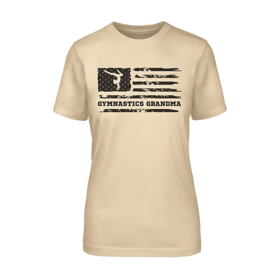 Gymnastics Grandma Horizontal Flag on a Unisex T-Shirt with a Black Graphic