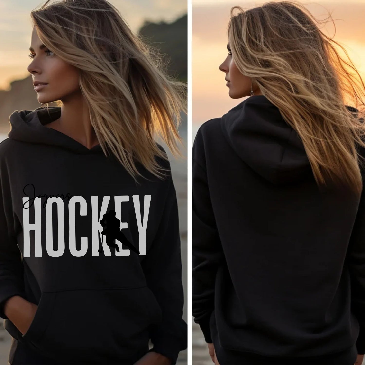 Personalized Hockey on a Hoodie With Modern Bold Designs and Hockey Player Name on Sleeve on a Hoodie