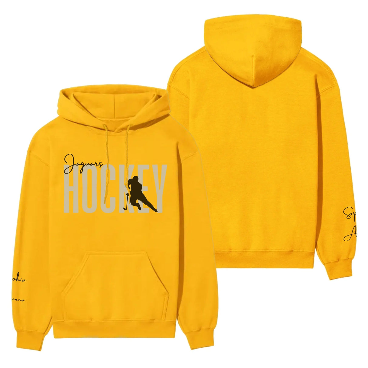 Personalized Hockey on a Hoodie With Modern Bold Designs and Hockey Player Name on Sleeve on a Hoodie
