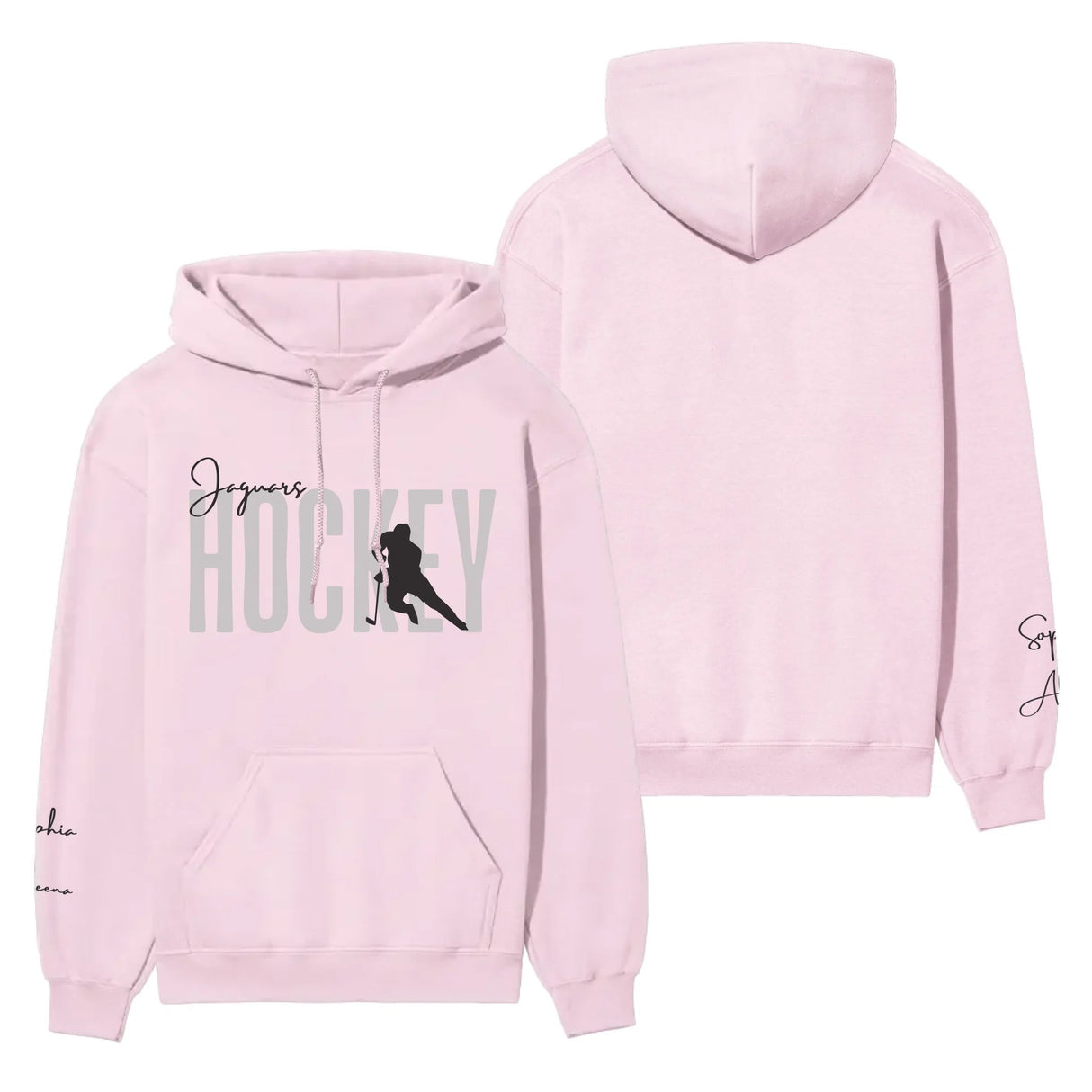 Personalized Hockey on a Hoodie With Modern Bold Designs and Hockey Player Name on Sleeve on a Hoodie