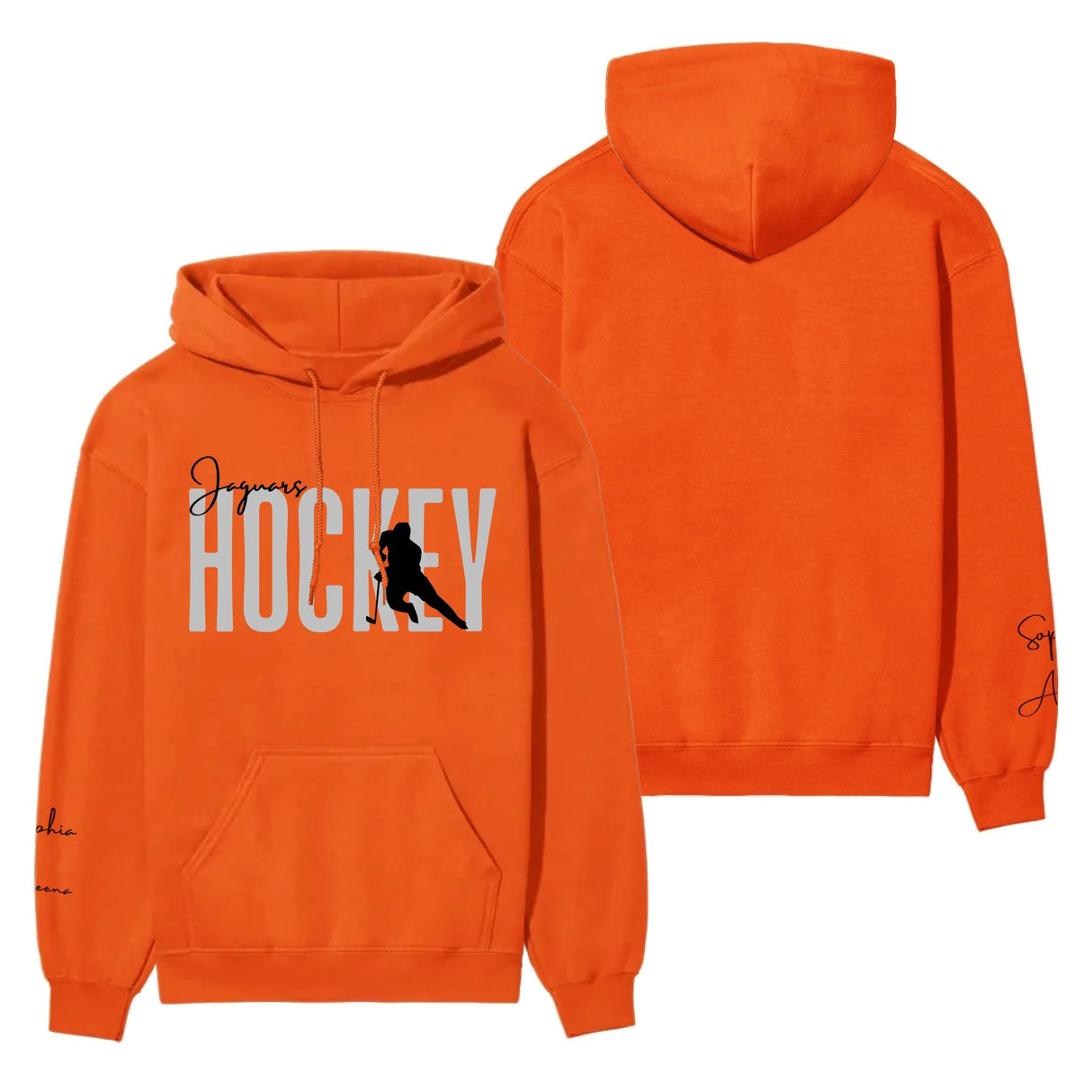 Personalized Hockey on a Hoodie With Modern Bold Designs and Hockey Player Name on Sleeve on a Hoodie