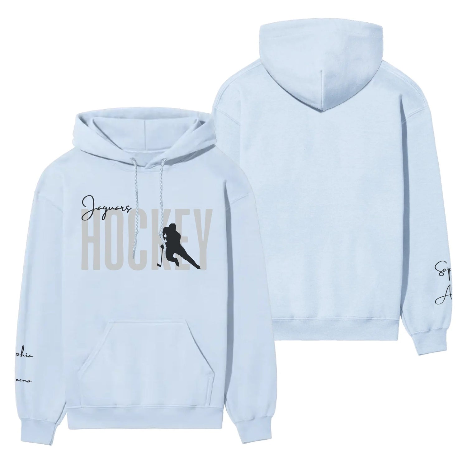 Personalized Hockey on a Hoodie With Modern Bold Designs and Hockey Player Name on Sleeve on a Hoodie