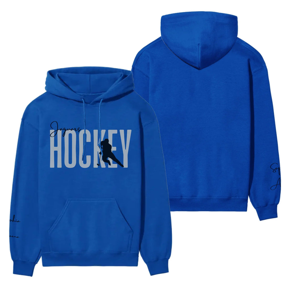 Personalized Hockey on a Hoodie With Modern Bold Designs and Hockey Player Name on Sleeve on a Hoodie