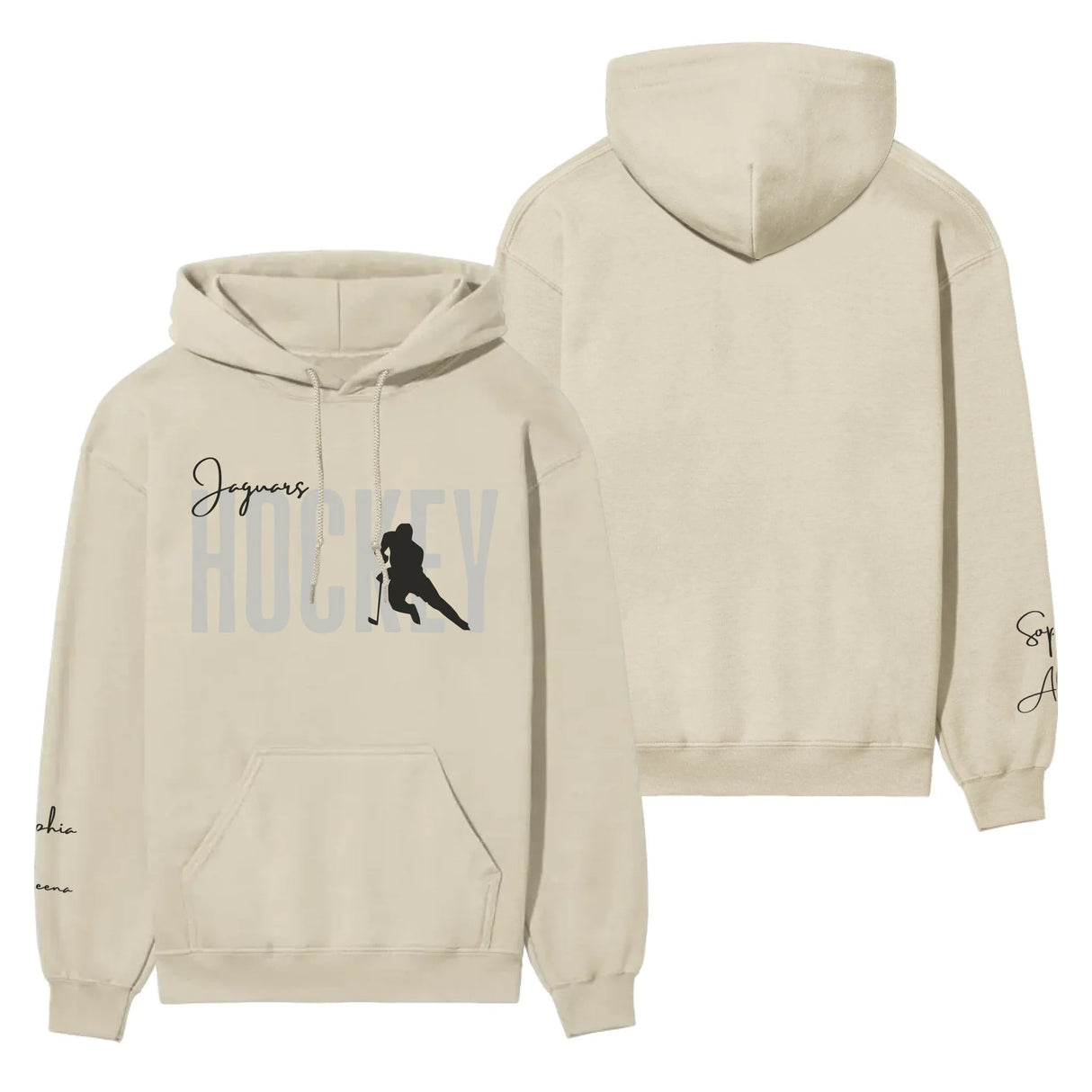 Personalized Hockey on a Hoodie With Modern Bold Designs and Hockey Player Name on Sleeve on a Hoodie